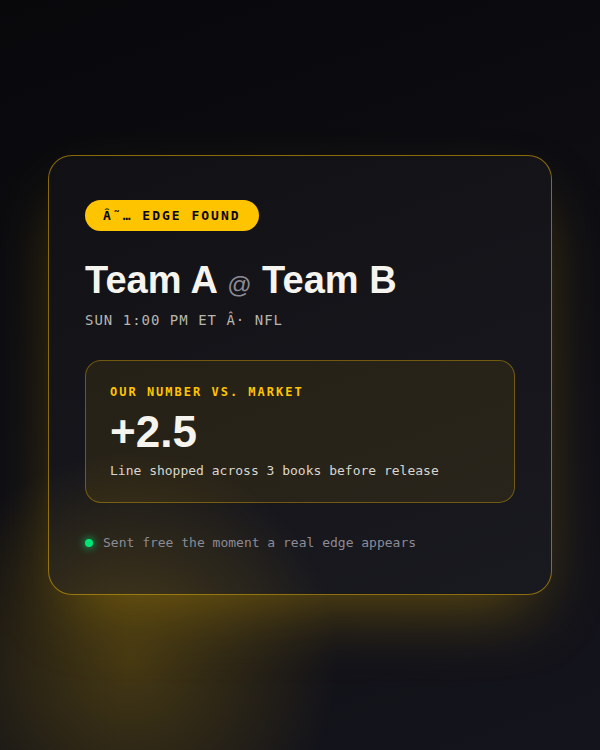 Sample pick alert showing an edge found on a game